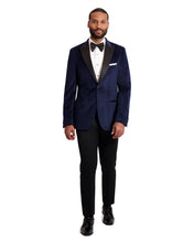 Load image into Gallery viewer, Navy Velvet 1 Button Peak Dinner Jacket
