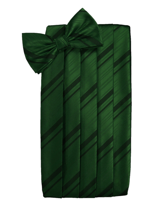 Hunter Green Striped Satin Cummerbund Set