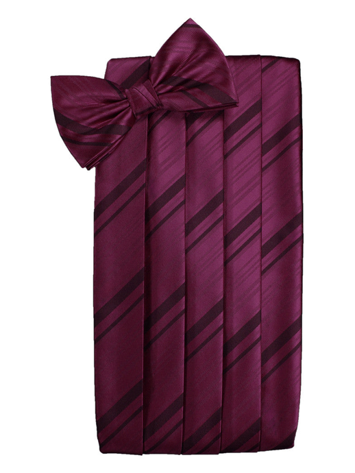 Wine Striped Satin Cummerbund Set